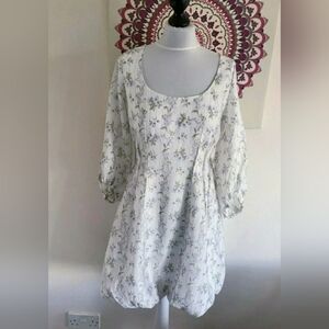 H&M White Mini Dress with Delicate Green Floral Print